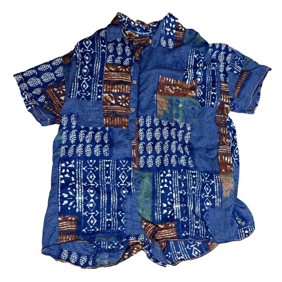 Free People Intimately Blue Patterned Short Sleeve Romper L Loungewear Boho Hipp - Picture 1 of 5